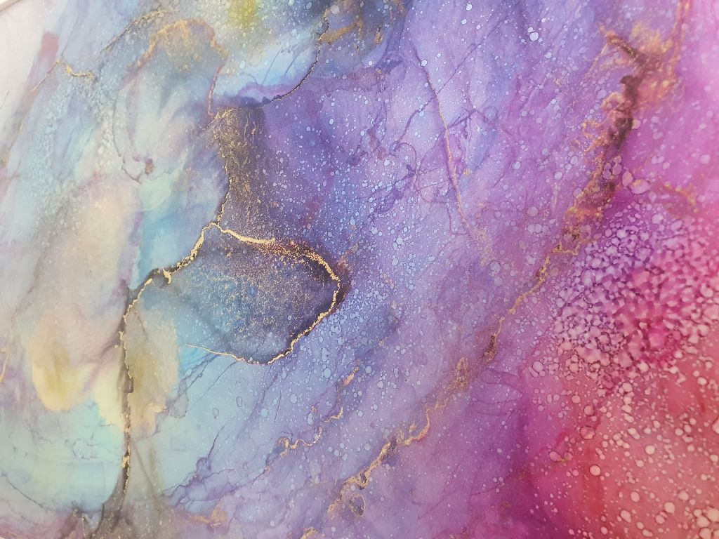 Traumwelt | Kunstwerk aus Alkoholtinte mit Goldhighlights | Kunstdruck in verschiedenen Größen