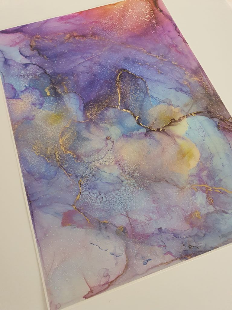 Traumwelt | Kunstwerk aus Alkoholtinte mit Goldhighlights | Kunstdruck in verschiedenen Größen