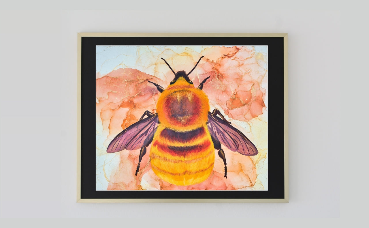 Ackerhummel | Kunstwerk aus Alkoholtinte & Acrylfarbe mit Goldhighlights | Original auf Leinwand