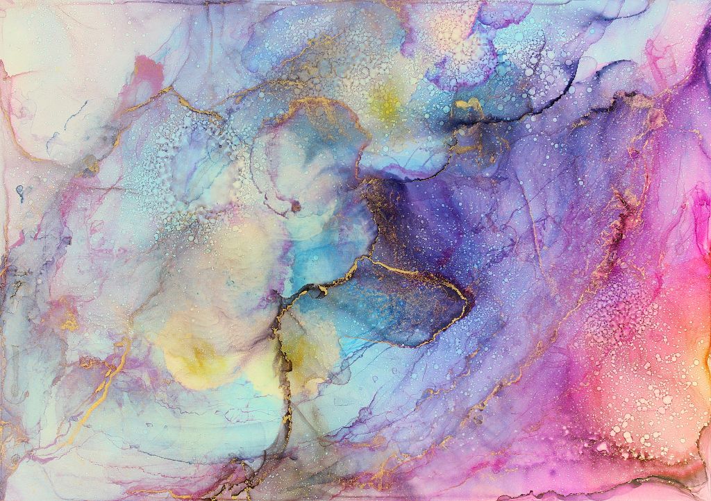 Traumwelt | Kunstwerk aus Alkoholtinte mit Goldhighlights | Kunstdruck in verschiedenen Größen