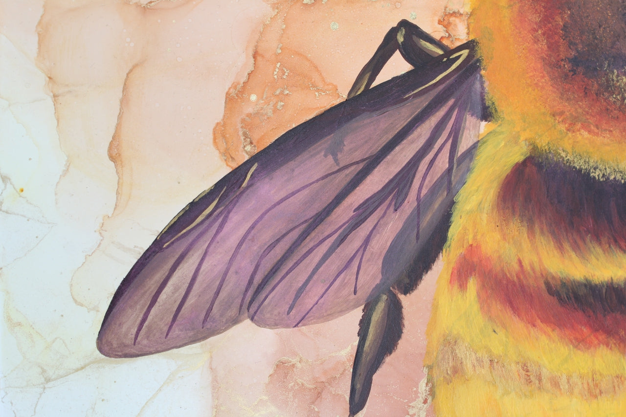 Ackerhummel | Kunstwerk aus Alkoholtinte & Acrylfarbe mit Goldhighlights | Original auf Leinwand