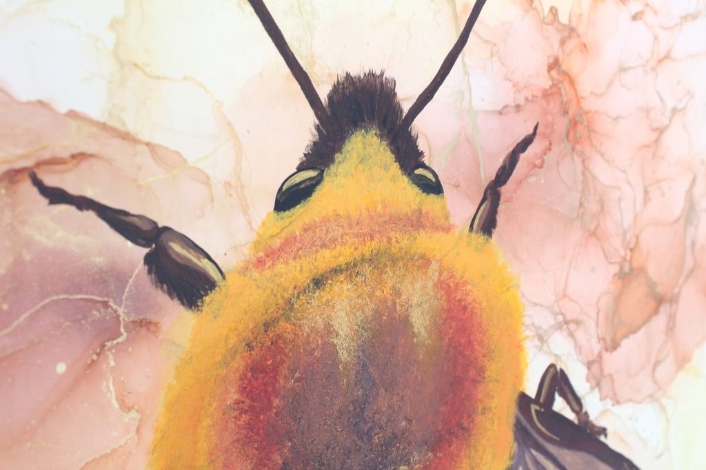 Ackerhummel | Kunstwerk aus Alkoholtinte & Acrylfarbe mit Goldhighlights | Original auf Leinwand