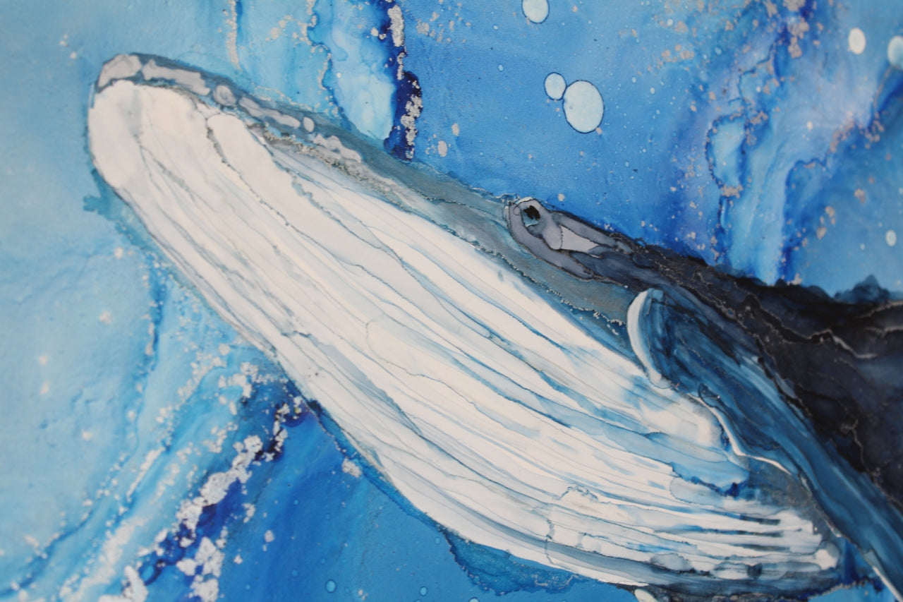 Wal | Kunstwerk aus Alkoholtinte und Silberhighlights | Kunstdruck in verschiedenen Größen