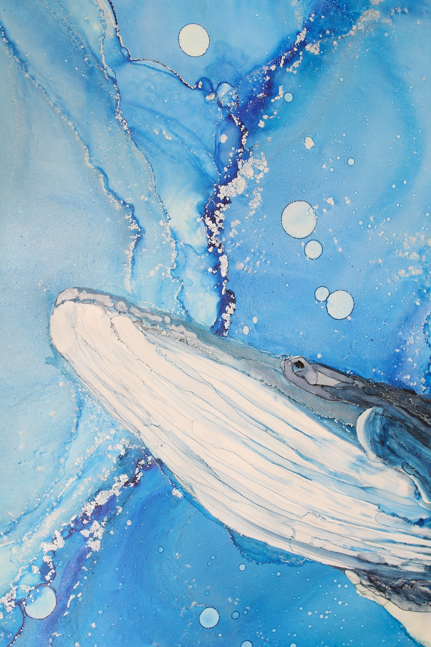 Wal | Kunstwerk aus Alkoholtinte und Silberhighlights | Kunstdruck in verschiedenen Größen