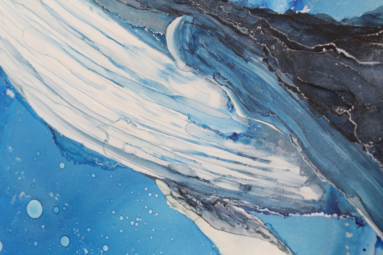 Wal | Kunstwerk aus Alkoholtinte und Silberhighlights | Kunstdruck in verschiedenen Größen