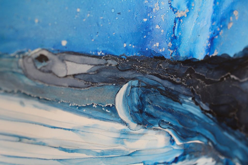 Wal | Kunstwerk aus Alkoholtinte und Silberhighlights | Kunstdruck in verschiedenen Größen
