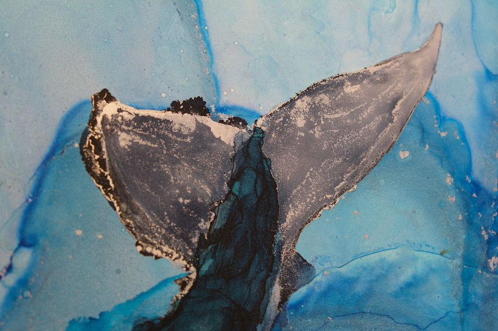 Wal | Kunstwerk aus Alkoholtinte und Silberhighlights | Kunstdruck in verschiedenen Größen