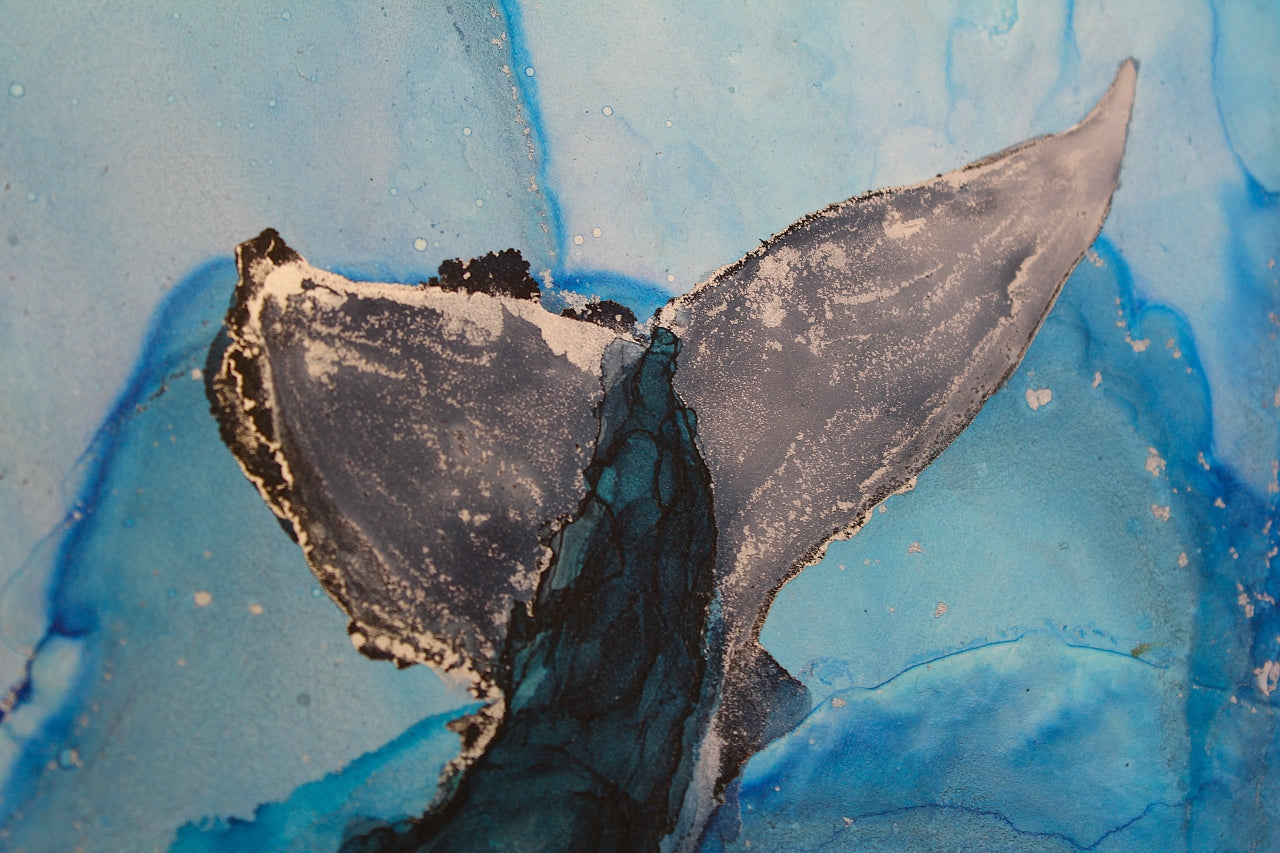 Wal | Kunstwerk aus Alkoholtinte und Silberhighlights | Kunstdruck in verschiedenen Größen