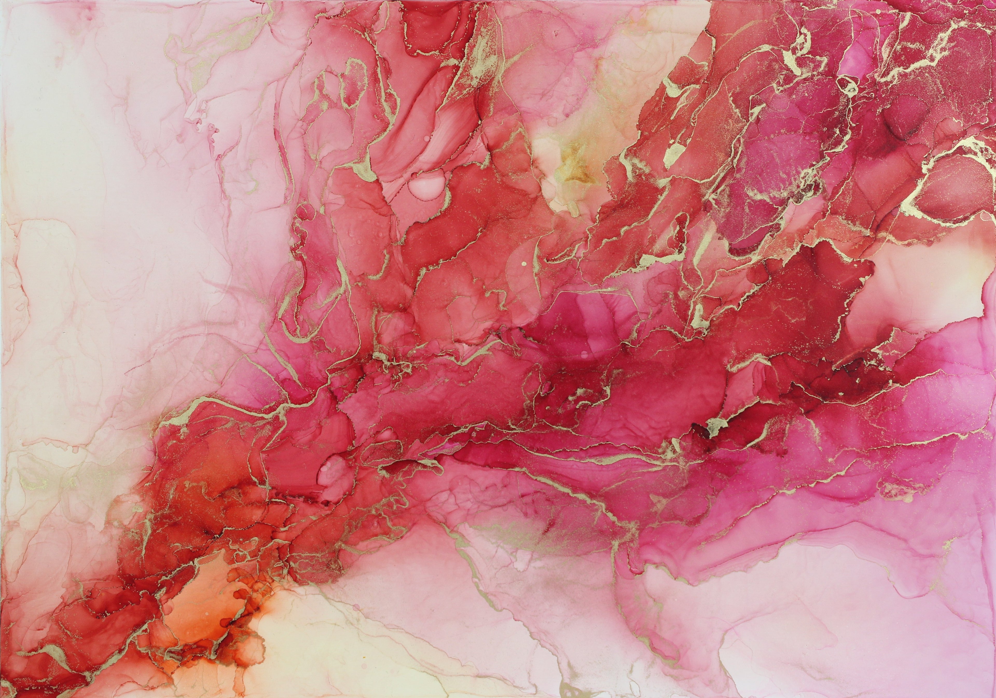 Lavaausbruch | 42x29.7cm | Kunstwerk aus Alkoholtinte & Gold Highlights