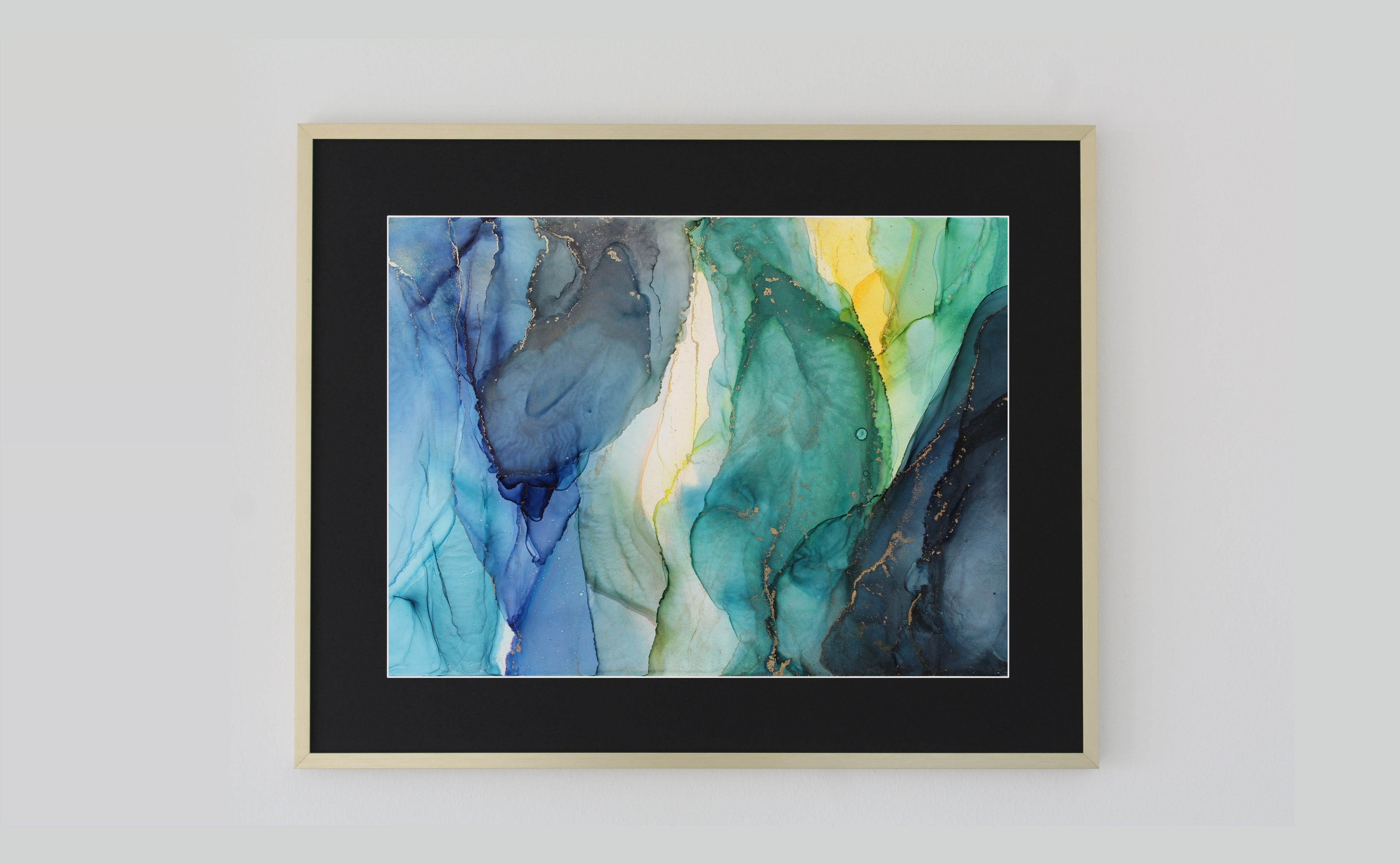 Lichtspalt | 42x29.7cm | Kunstwerk aus Alkoholtinte & Gold Highlights