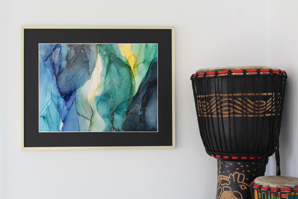 Lichtspalt | 42x29.7cm | Kunstwerk aus Alkoholtinte & Gold Highlights