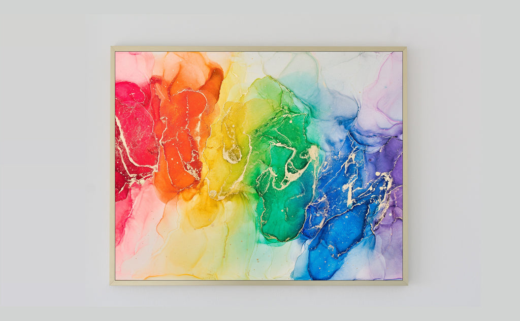 Regenbogenwolke | Kunstwerk aus Alkoholtinte & Gold Highlights