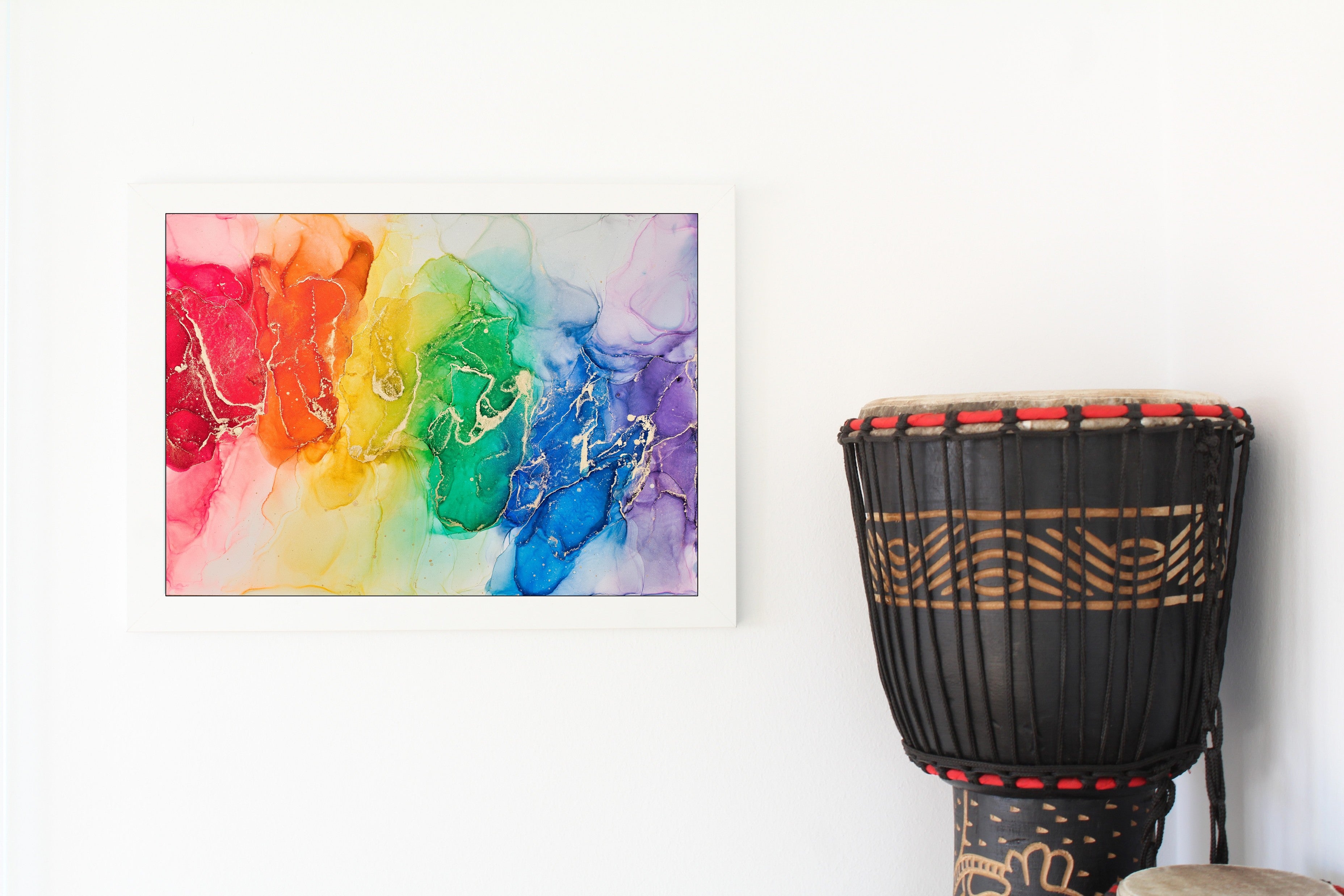 Regenbogenwolke | Kunstwerk aus Alkoholtinte & Gold Highlights